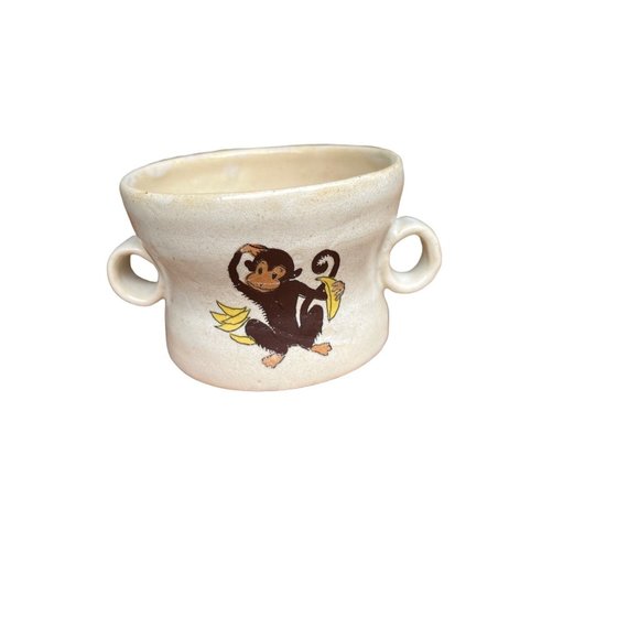 Pottery Childs training cup monkey elephant signed vintage retro - Picture 2 of 5